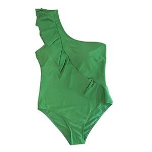 Vibrant Green One-Shoulder Ruffle One Piece
